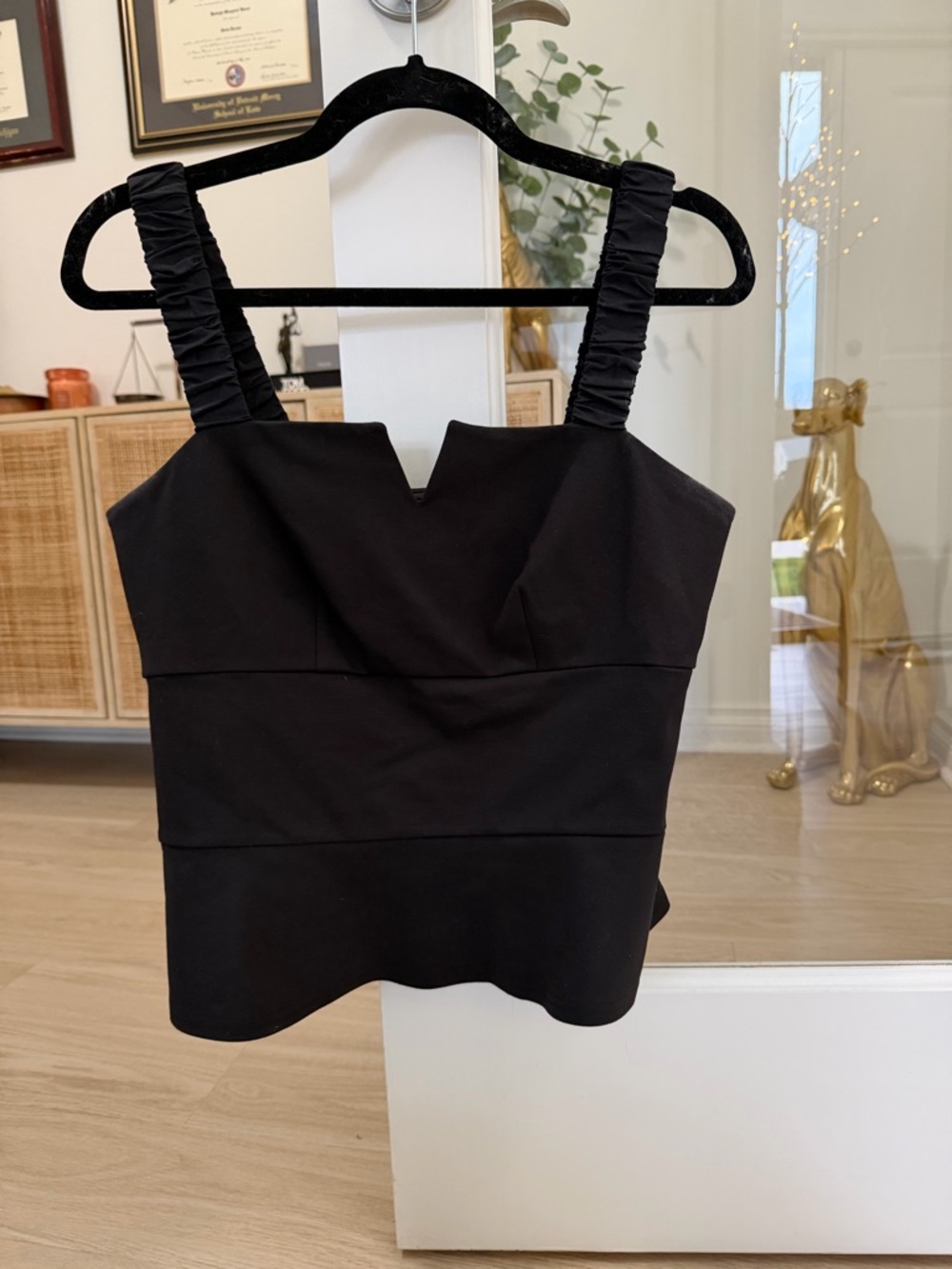 Nine West Black Ruched-Strap Square Notch Camisole